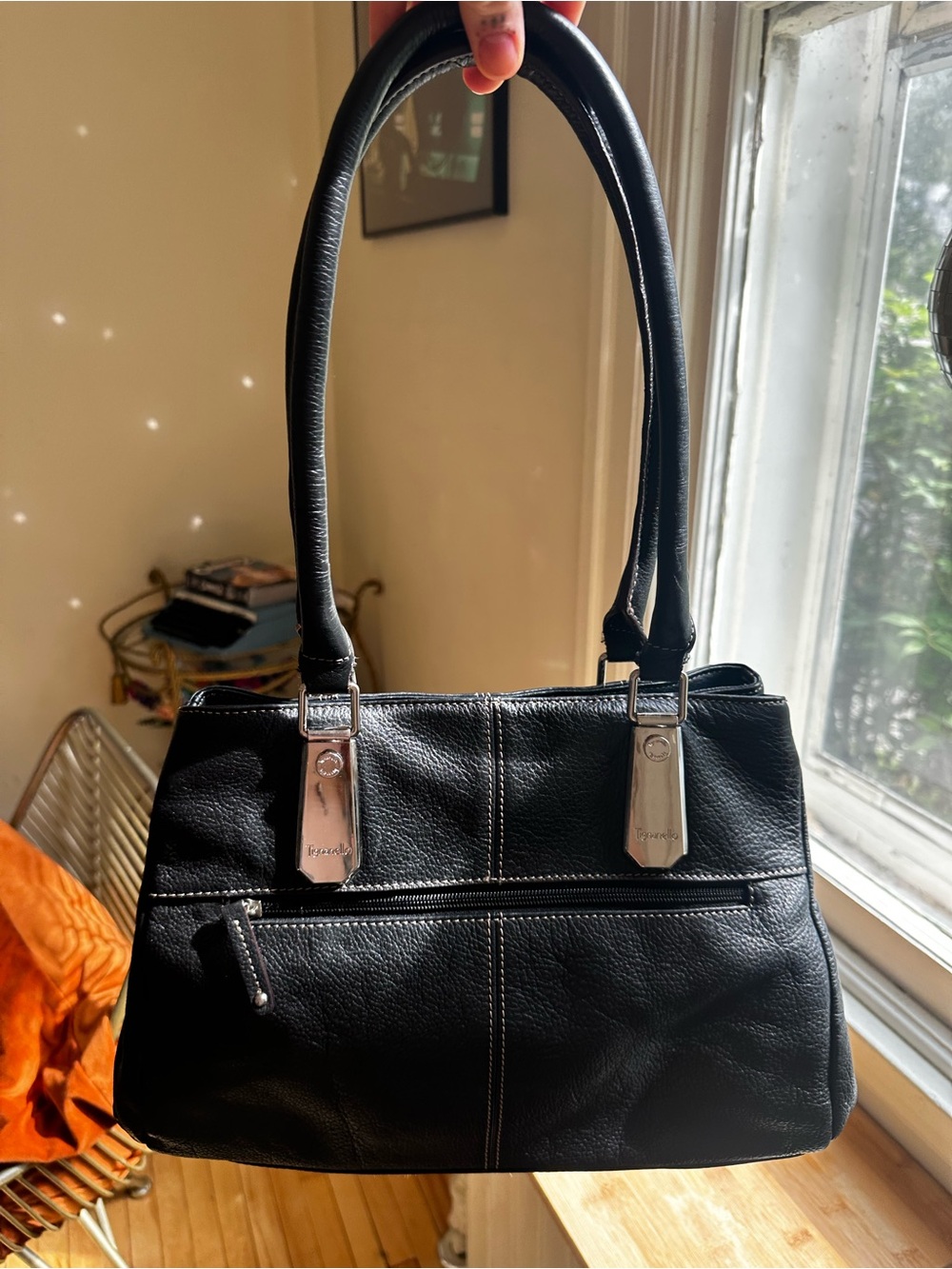 Vintage Tignanello Black Leather Structured Tote Shoulder Bag